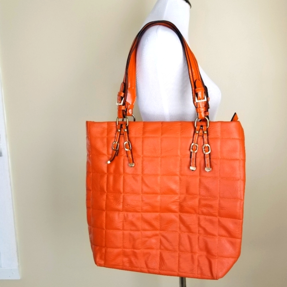 Imoshion Luxury women orange puffer vegan tote bag zipper weekender
